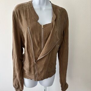 Blank NYC Jacket Large Motto Double Zip Vegan Silk Streetwear Capsule Edgy Chic